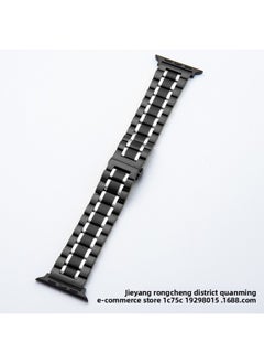 Suitable For Apple For Applewatch Five Beads Stainless Steel Butterfly Buckle Strap IWatch Smart Watch Strap-Color:[Applicable To For Apple Interface 38-40-41]-black Silver