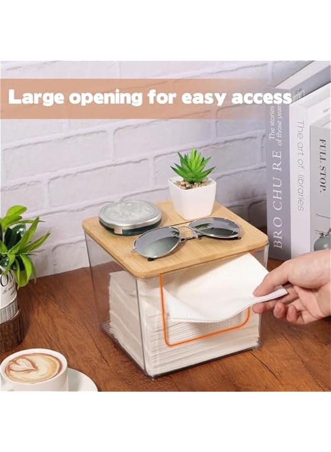 Arabest Disposable Face Towel Holder, Acrylic Facial Towels Storage Box for XL Clean Skin Club, Upgrade Large Tissue Holder with Bamboo Lid Towel Organizer Container for Bathroom Vanity Countertop  - Image 3