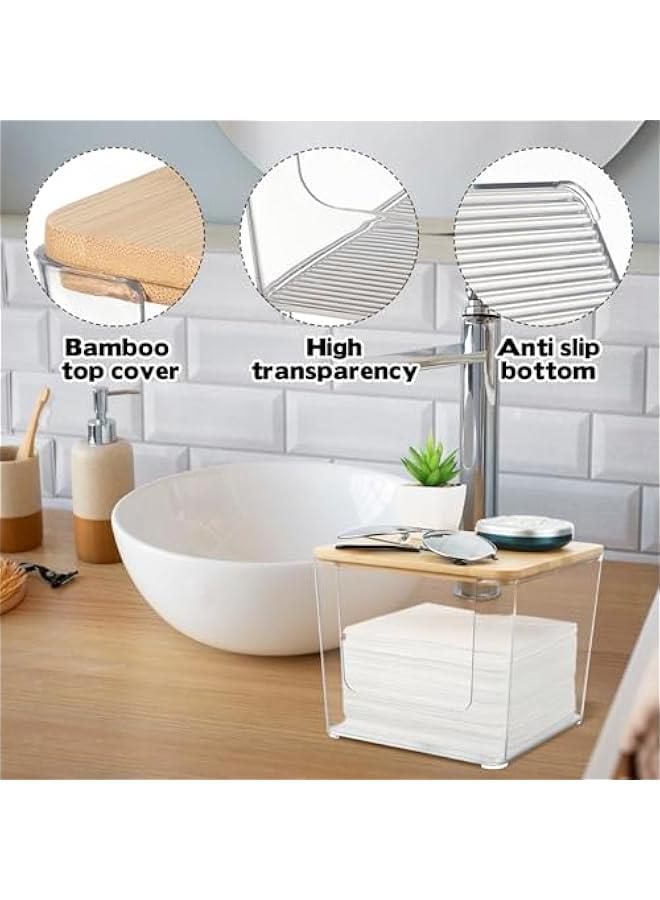 Arabest Disposable Face Towel Holder, Acrylic Facial Towels Storage Box for XL Clean Skin Club, Upgrade Large Tissue Holder with Bamboo Lid Towel Organizer Container for Bathroom Vanity Countertop  - Image 4