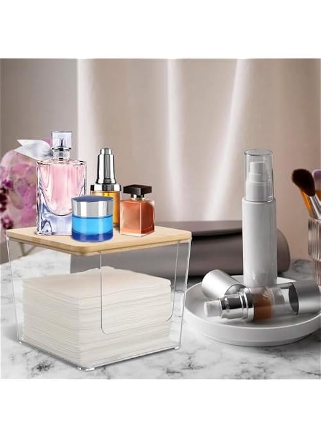 Arabest Disposable Face Towel Holder, Acrylic Facial Towels Storage Box for XL Clean Skin Club, Upgrade Large Tissue Holder with Bamboo Lid Towel Organizer Container for Bathroom Vanity Countertop  - Image 5