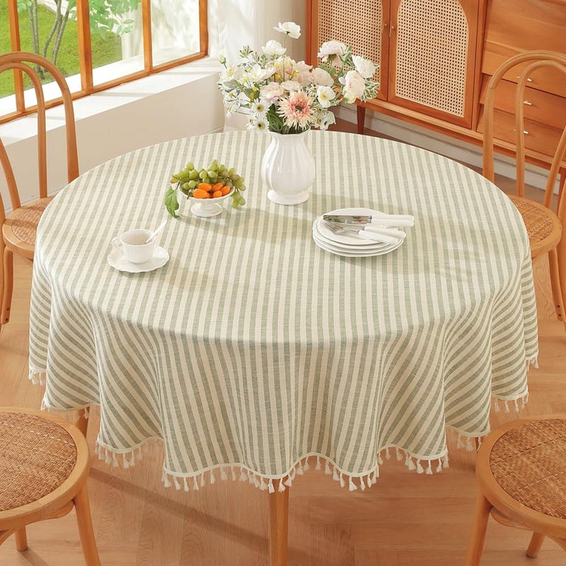 TruDelve Round Table Cloths 60 Inch Fits for Round Tables from 35" to 45" in Diameter, Green Striped Cloth Tablecloths (Green,60",Round) - Image 1