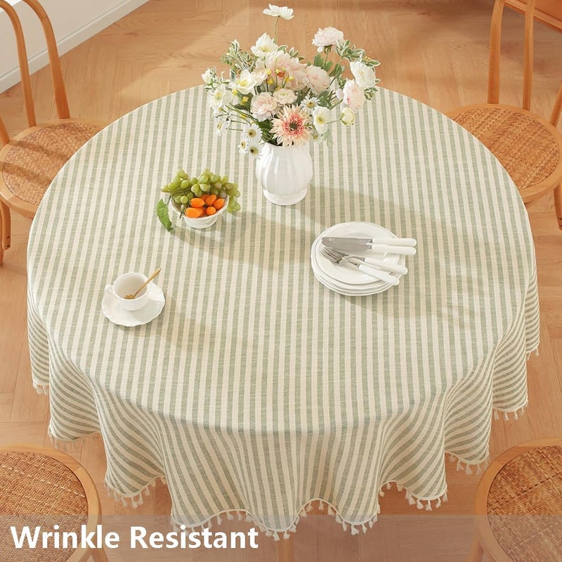 TruDelve Round Table Cloths 60 Inch Fits for Round Tables from 35" to 45" in Diameter, Green Striped Cloth Tablecloths (Green,60",Round) - Image 2