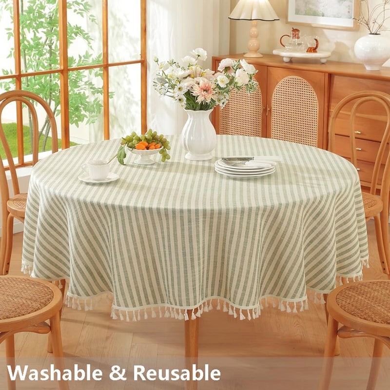 TruDelve Round Table Cloths 60 Inch Fits for Round Tables from 35" to 45" in Diameter, Green Striped Cloth Tablecloths (Green,60",Round) - Image 5
