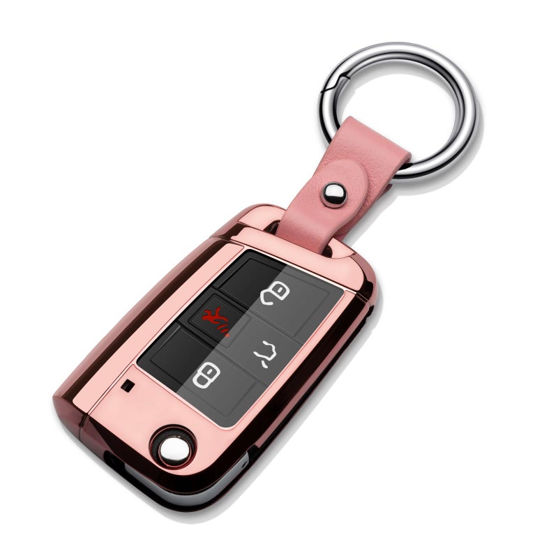 ZSPDACC ZSPD Compatible with Volkswagen Foldable Key Fob Cover Pink Rose Gold TPU Protector Case Car Key Chain Holder Compatible with VW Volkswagen Arteon Atlas AtlasGolf Jetta Passat Tiguan Accessories - Image 1