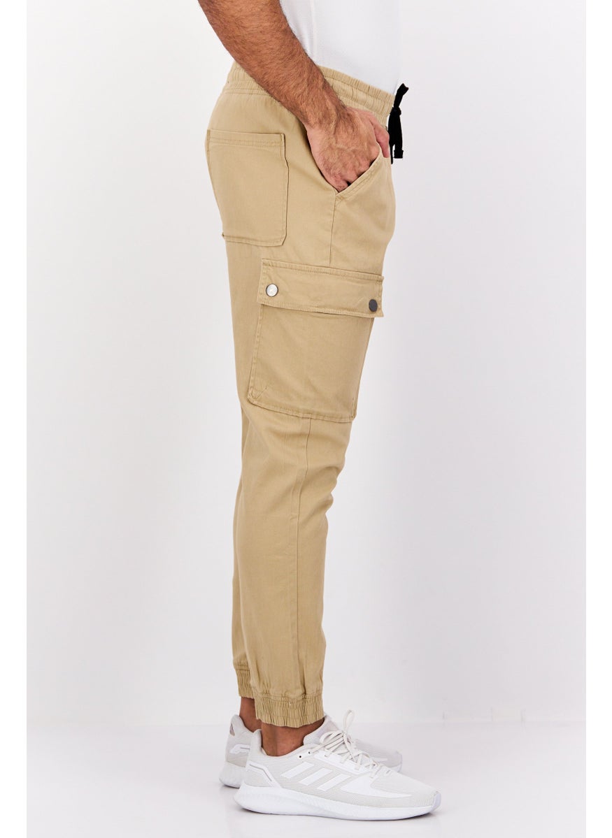 Modern Culture Men Regular Fit Drawstring Textured Cargo Pants, Khaki  - Image 2