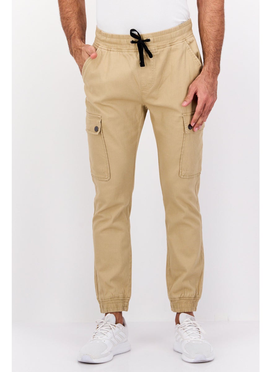Modern Culture Men Regular Fit Drawstring Textured Cargo Pants, Khaki  - Image 1