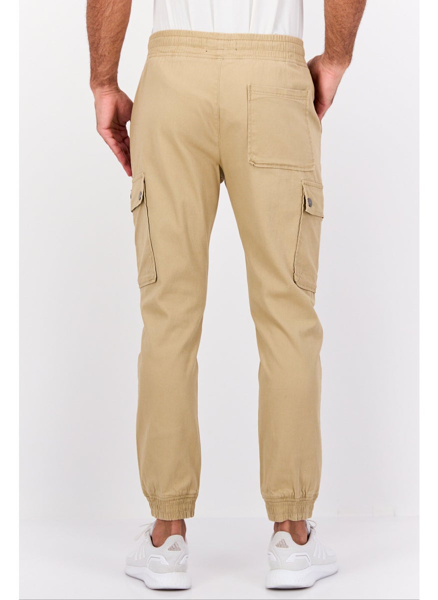 Modern Culture Men Regular Fit Drawstring Textured Cargo Pants, Khaki  - Image 3