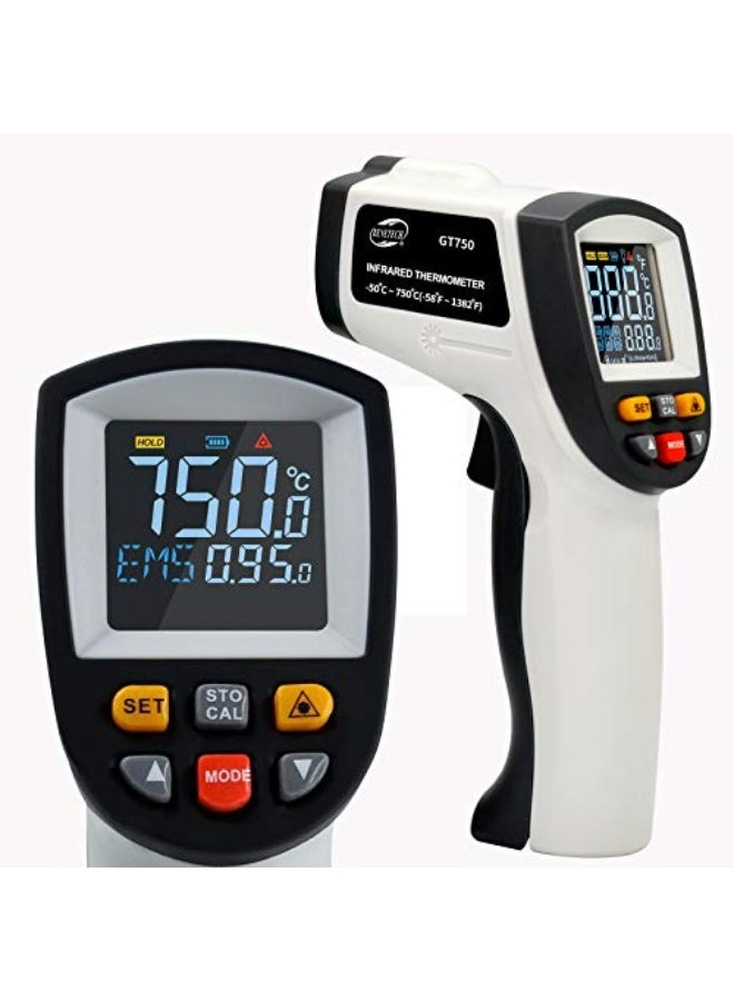 BENETECH GT750 Infrared Thermometer Data Logger -58℉~1382℉(-50℃~750℃) with 30 Groups Memory, IR Laser Pyrometer Gun with High Low Temperature Alarm & MAX MIN DIF AVG Value for Cooking Auto Repair - Image 1