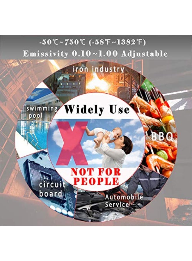 BENETECH GT750 Infrared Thermometer Data Logger -58℉~1382℉(-50℃~750℃) with 30 Groups Memory, IR Laser Pyrometer Gun with High Low Temperature Alarm & MAX MIN DIF AVG Value for Cooking Auto Repair - Image 5