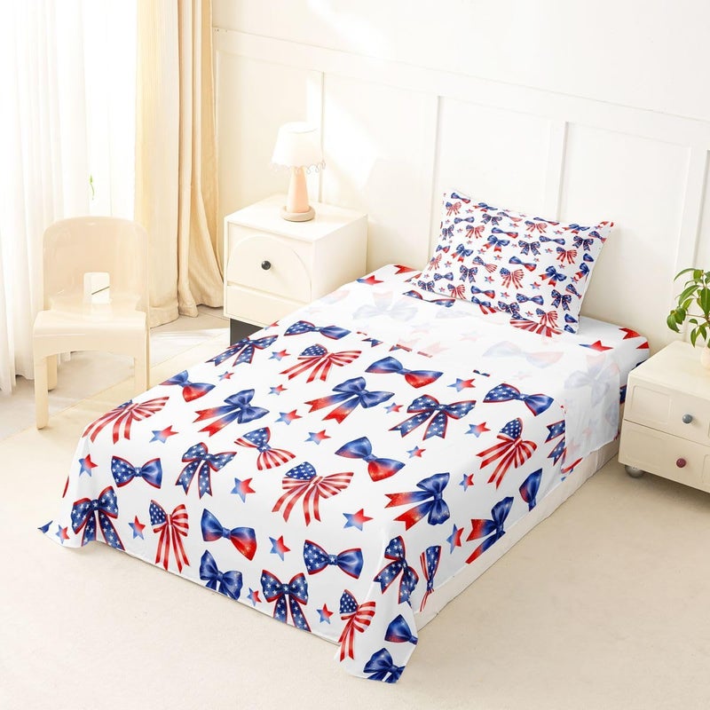 Feelyou Patriotic 250th Anniversary Bed Sheets Set Queen Size 4th of July Bed Set for Kids Boys Girls American Flag Sheet Set Red and Blue Star Print,1 Fitted Sheet+2 Pillow Sham+1 Flat Sheet - Image 5