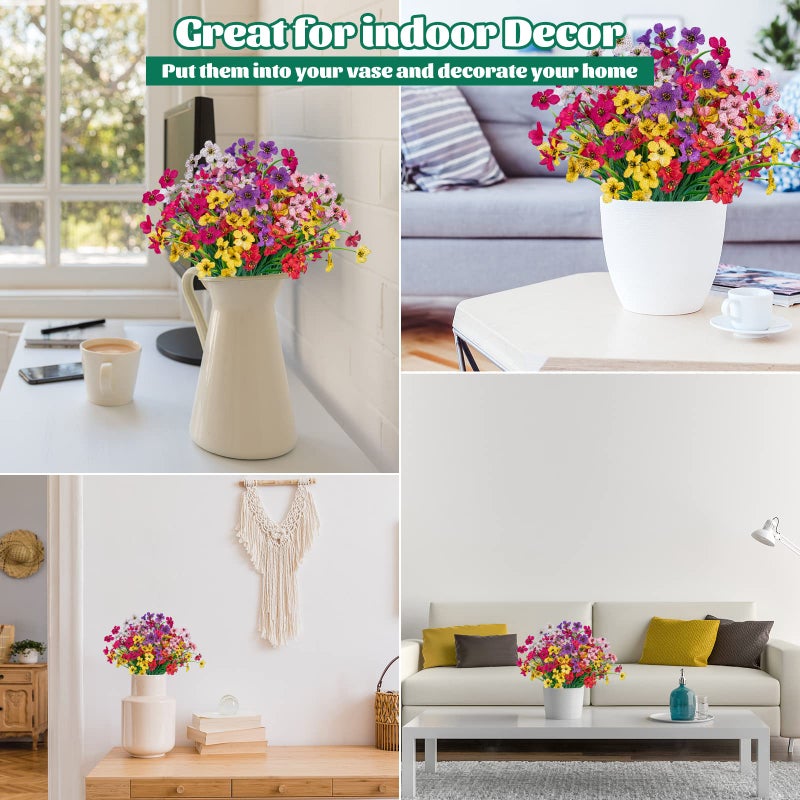 Lnoicy 24 Pcs Artificial Flowers for Outdoor,Plastic Flowers Decoration, UV Resistant Faux Flowers Shrubs, Artificial Plants for Indoor Outside Garden Home Wedding Farmhouseï¼ˆ6 Colorï¼‰ - Image 5