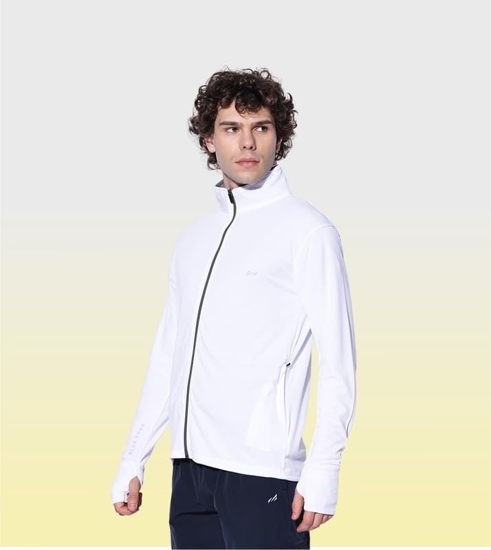 BLUE TYGA SUNSCREEN JACKET Men's Travel Standard Length Nylon Solid Plain Sports Summer Gym Workout Running Travel Trekking and Sunscreen jacket Winter Casual Wear White XL - Image 2