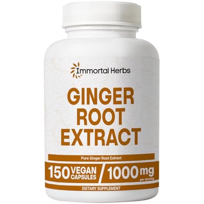 Immortal Herbs Ginger Root Capsules 1000mg, 4:1 Extract Powder, 150 Pills, Vegan, Non-GMO and Gluten-Free Ginger Supplement for Men and Women, 2 Month Supply - Image 1