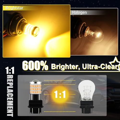 iBrightstar 3157 LED Bulb Amber, 3157a LED Turn Signal Bulbs Super Bright for Rear Front Blinker Lights and Turn Signal Lights, 2 Pack - Image 2