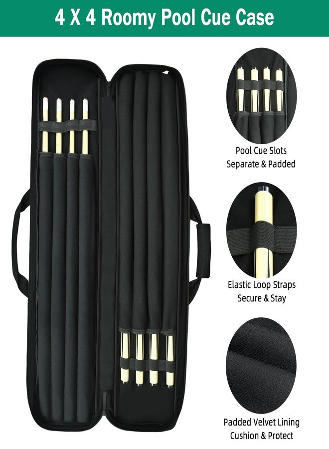 AUMTISC Pool Cue Stick Case 4x4, Soft Padded Billiard Pool Stick Carrying Bag with Adjustable Shoulder Straps & handle for Men Women, with Multi-pocket for 4 Butts, 4 Shafts & Accessories (Black) - Image 3