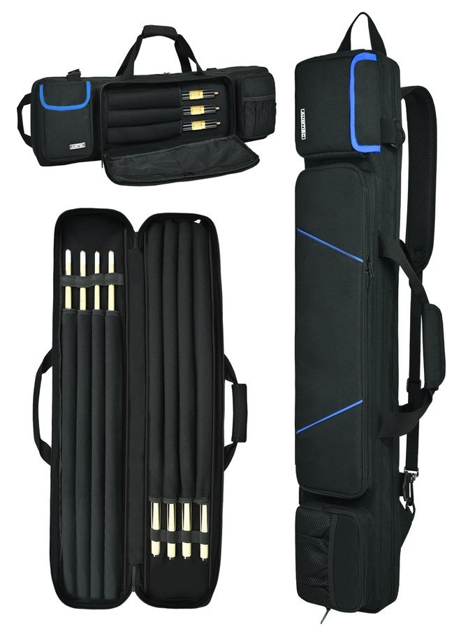 AUMTISC Pool Cue Stick Case 4x4, Soft Padded Billiard Pool Stick Carrying Bag with Adjustable Shoulder Straps & handle for Men Women, with Multi-pocket for 4 Butts, 4 Shafts & Accessories (Black) - Image 1