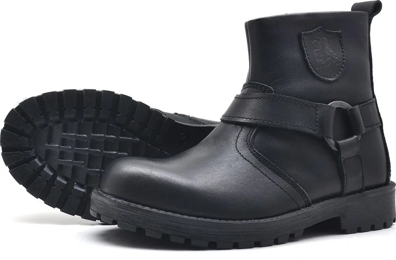 راكر Chiron Leather Black Zipper Kids Boots