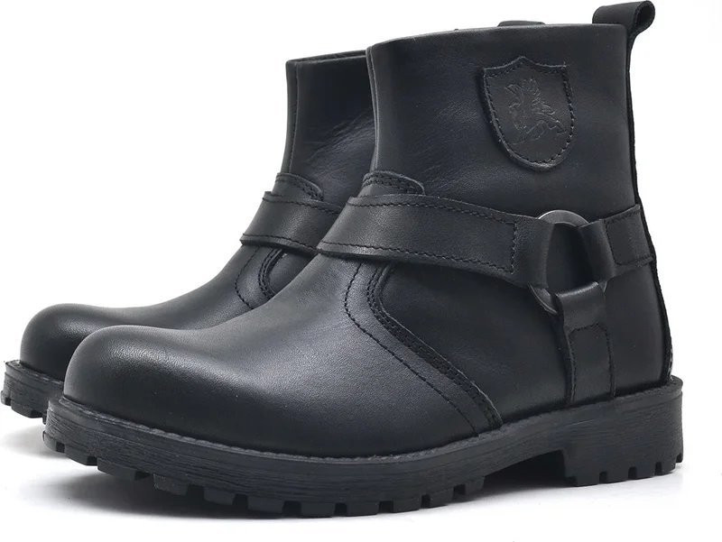 راكر Chiron Leather Black Zipper Kids Boots