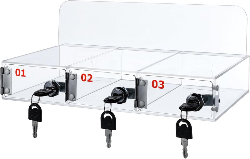 Threan Cell Phone Locker Box for Classroom with Door Locks and Keys Clear Acrylic Phone Jail Storage Cabinet Wall Mounted for School Factory Office(3 Slot) - Image 1