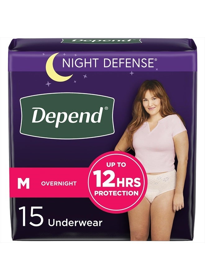 Depend Night Defense Adult Incontinence & Postpartum Bladder Leak Underwear for Women, Disposable, Overnight, Medium, Blush, 15 Count, Packaging May Vary - Image 1
