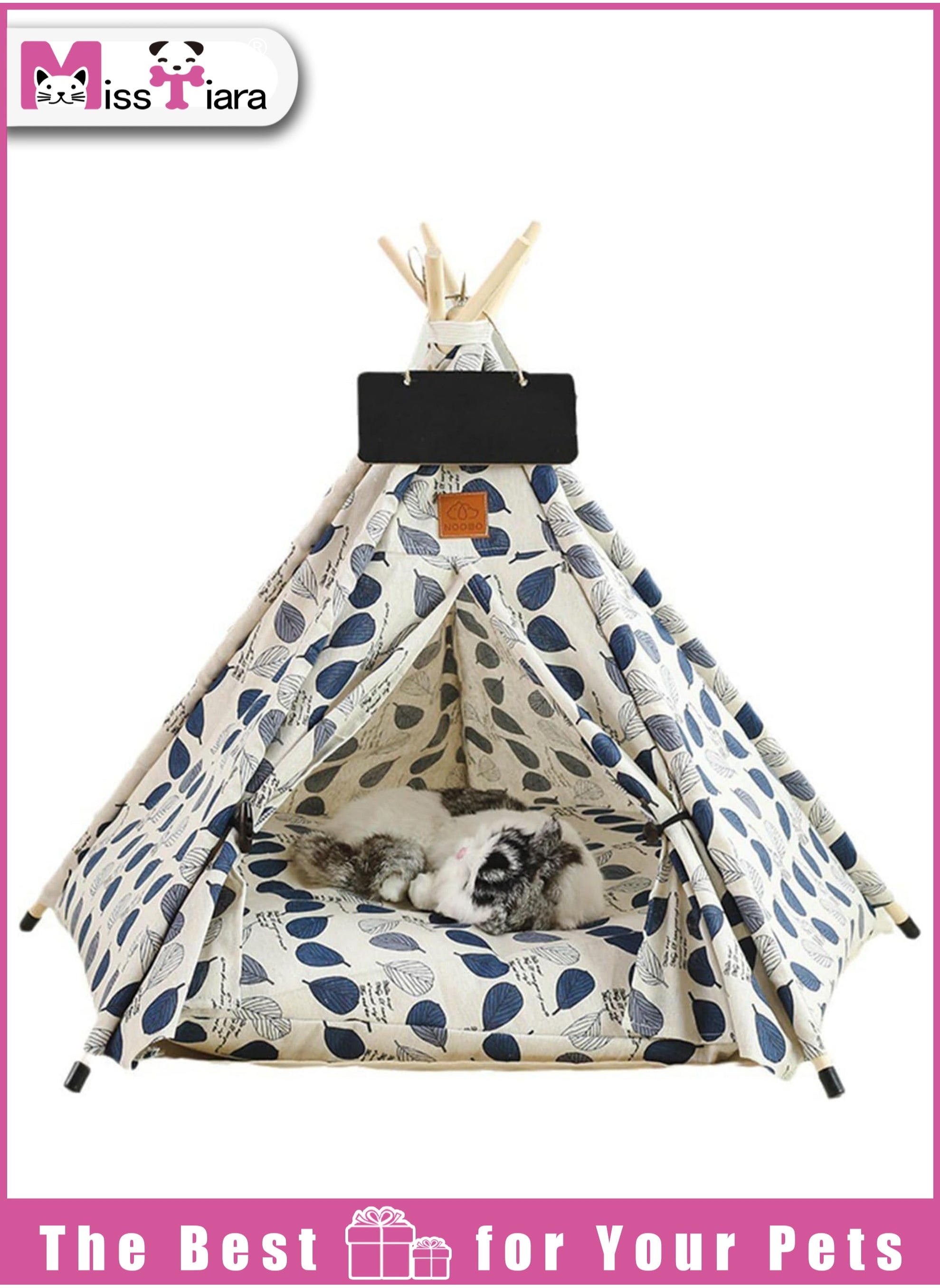 MissTiara Cat Teepee Tent Portable Pet Teepee with Thick Cushion and Teepee Stabilizer for Small Dogs and Cats Washable Dog Teepee Tent 50cm 