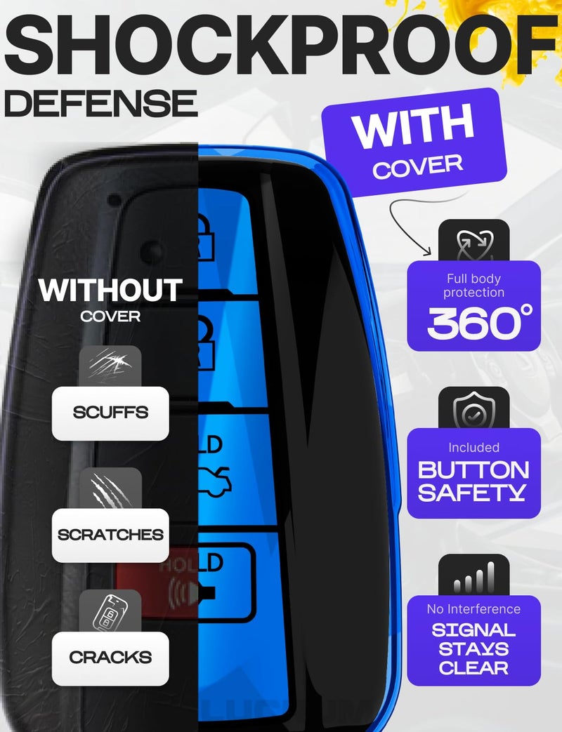 Lucrum Compatible with Toyota Key Fob Cover & Leather Keychain, Keyfob Case for Avalon Camry Corolla Prius RAV4 Highlander C-HR, For 4 Button Remote (2019-2024) - Blue and Black - Image 4