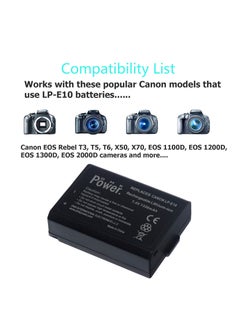 DMK Power LP-E10 1350mAh Battery Compatible With Canon EOS Rebel T3 T5 T6 T7 K' X70 T100 EOS 1100D EOS 1200D EOS 1300D EOS 1500D EOS 2000D EOS 3000D EOS 4000D Digital Cameras  - Image 2