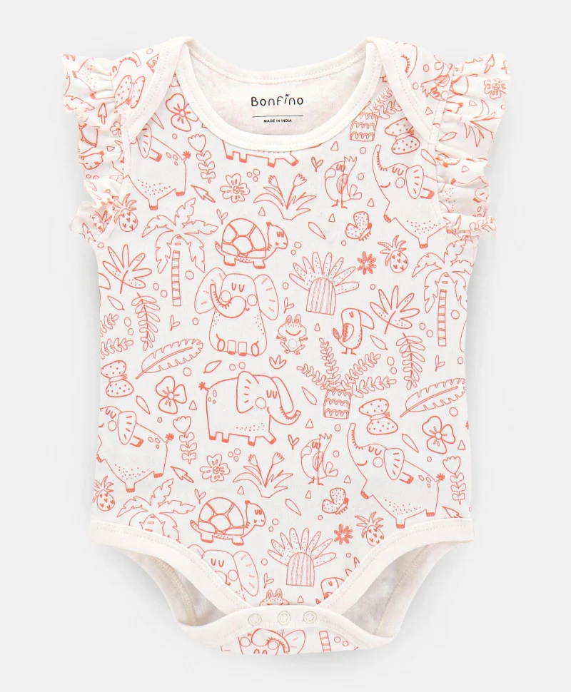 Bonfino Bonfino Cotton Knit Short Sleeves Striped & Animal Printed Onesies Pack Of 3 - Multicolour