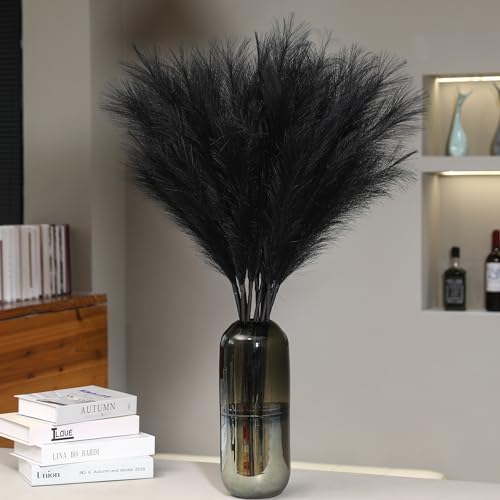 Wertuirk 9 Stems Black Pampas Grass - 38 Inch Tall Faux Pompous Grass Decor, Long Artificial Pompas Floral for Gothic Room Decoration, Wedding Flower Arrangement, Halloween and Home Decor (Black) - Image 1