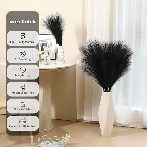 Wertuirk 9 Stems Black Pampas Grass - 38 Inch Tall Faux Pompous Grass Decor, Long Artificial Pompas Floral for Gothic Room Decoration, Wedding Flower Arrangement, Halloween and Home Decor (Black) - Image 3