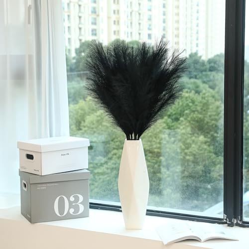 Wertuirk 9 Stems Black Pampas Grass - 38 Inch Tall Faux Pompous Grass Decor, Long Artificial Pompas Floral for Gothic Room Decoration, Wedding Flower Arrangement, Halloween and Home Decor (Black) - Image 5