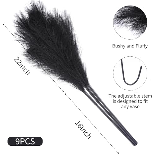 Wertuirk 9 Stems Black Pampas Grass - 38 Inch Tall Faux Pompous Grass Decor, Long Artificial Pompas Floral for Gothic Room Decoration, Wedding Flower Arrangement, Halloween and Home Decor (Black) - Image 2
