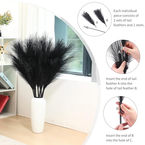 Wertuirk 9 Stems Black Pampas Grass - 38 Inch Tall Faux Pompous Grass Decor, Long Artificial Pompas Floral for Gothic Room Decoration, Wedding Flower Arrangement, Halloween and Home Decor (Black) - Image 4