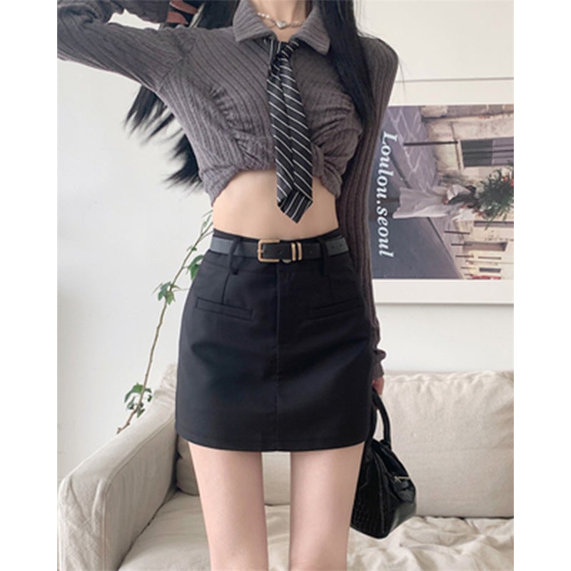 A- Line Skirt Hip Skirt Summer Anti-Light Skirt Skirt Female Girl High Waist Slim Vintage 2023 Gray - Image 2