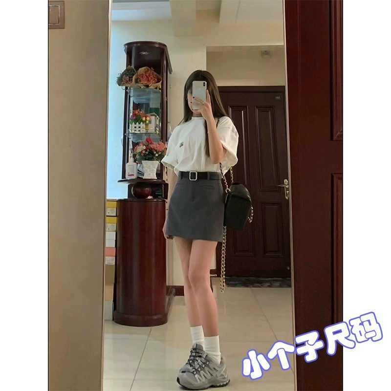 A- Line Skirt Hip Skirt Summer Anti-Light Skirt Skirt Female Girl High Waist Slim Vintage 2023 Gray - Image 3