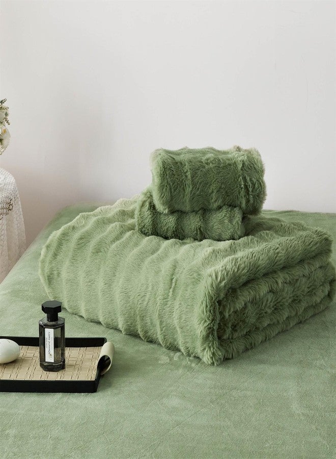 YASMENG Fluffy Faux Rabbit Fur Duvet Cover Set Queen Size Sage Green, Luxury Soft Plush Shaggy Comforter Cover for Cold Winter Spring Fall, 3pcs Girls Velvet Fuzzy Furry Bedding Sets Green - Image 5