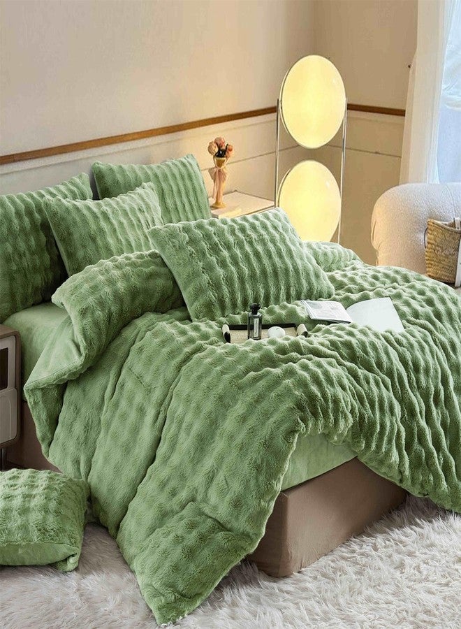 YASMENG Fluffy Faux Rabbit Fur Duvet Cover Set Queen Size Sage Green, Luxury Soft Plush Shaggy Comforter Cover for Cold Winter Spring Fall, 3pcs Girls Velvet Fuzzy Furry Bedding Sets Green - Image 1