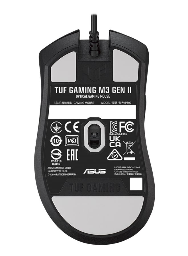 أسوس ماوس الألعاب Asus TUF Gaming M3 Gen II، سلكي، خفيف الوزن 59 جرام، مقاوم للغبار والماء IP56، واقي مضاد للبكتيريا، مستشعر بصري 8K DPI، 6 أزرار قابلة للبرمجة، أقدام ماوس تيفلون، أسود - Image 2