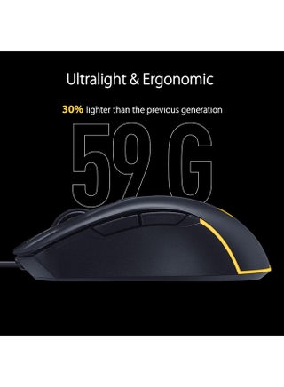 Asus TUF Gaming M3 Gen II Gaming Mouse, Wired, 59g Lightweight, IP56 dust & Water Resistance, Antibacterial Guard, 8K DPI Optical Sensor, 6 Programmable Buttons, Teflon Mouse Feet, Balck - view 5