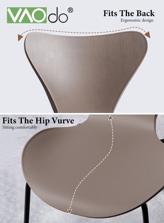 فاو دو كرسي طعام، كرسي بدون مساند للذراعين بأرجل فولاذية، كراسي طعام حديثة للمطبخ، كرسي بلاستيكي للصالة للمطبخ وغرفة الطعام وغرفة المعيشة كراسي جانبية بنية اللون - Image 2