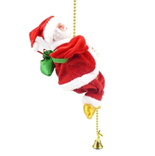 Climbing Santa Claus 9 Christmas Ornament Xmas Decoration Climbs Up and Down Battery Operated Toy with Light Music and Sound Animated Climbing on Beads Musical Moving Figure Xmas Christmas Ornament