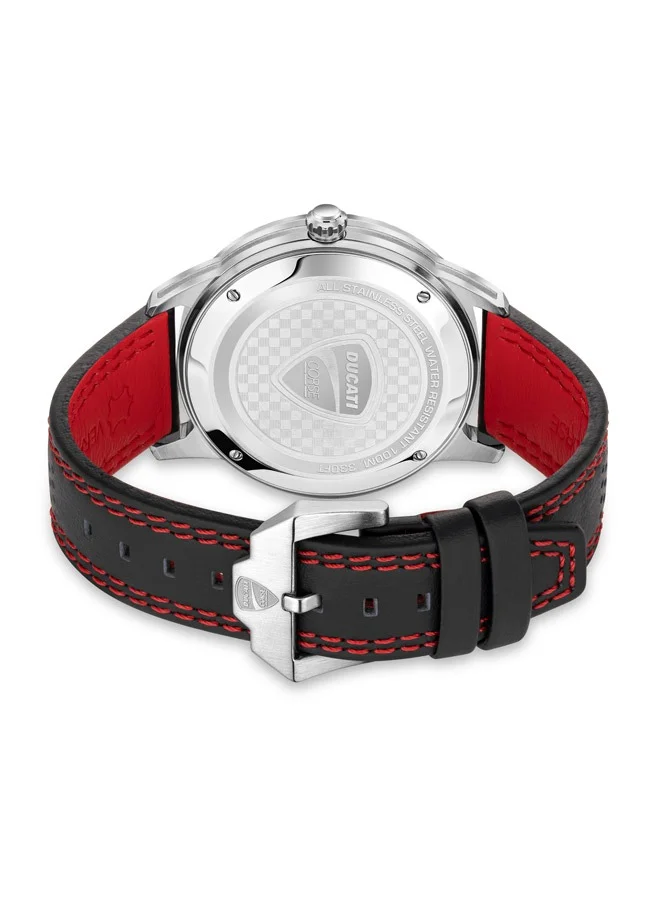 Ducati Corse Ducati Podio Black With Red Stiching Italian Leather Strap Watch For Men Water Resistant 10 Atm - DTWGB0000402