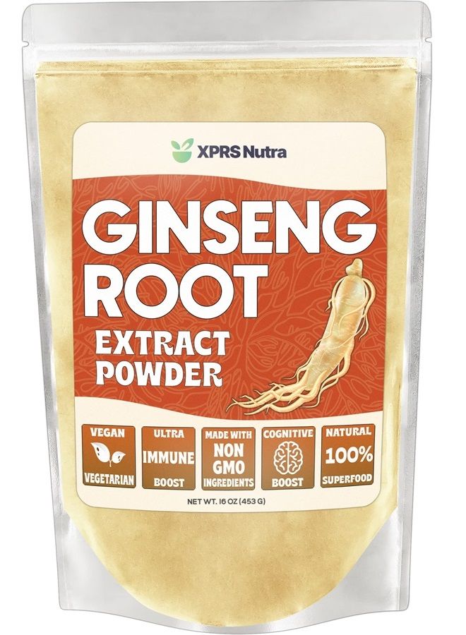 XPRS Nutra مسحوق مستخلص جذر الجنسنغ - مسحوق الجنسنغ يدعم الوظيفة الإدراكية والأداء البدني والجهاز المناعي - مسحوق الجنسنغ باناكس الصديق للنباتيين (16 أونصة) - Image 1
