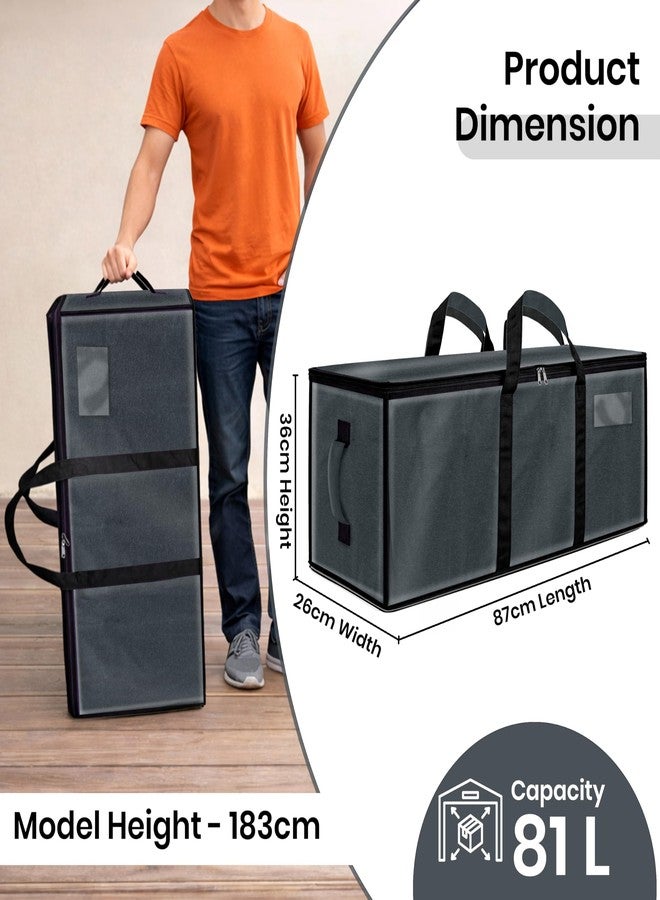 Storite Jumbo Super-Size 81L Nylon Moisture Proof MultiPurpose Heavy Duty Underbed Storage Bag for Toys/Blankets/Clothes/Moving Bags With Strong Reinforced Handles Rectangular (87x26x36 cm) - Grey - Image 2
