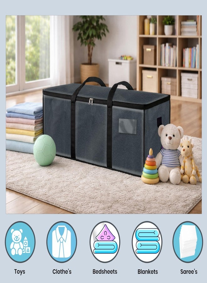 Storite Jumbo Super-Size 81L Nylon Moisture Proof MultiPurpose Heavy Duty Underbed Storage Bag for Toys/Blankets/Clothes/Moving Bags With Strong Reinforced Handles Rectangular (87x26x36 cm) - Grey - Image 3