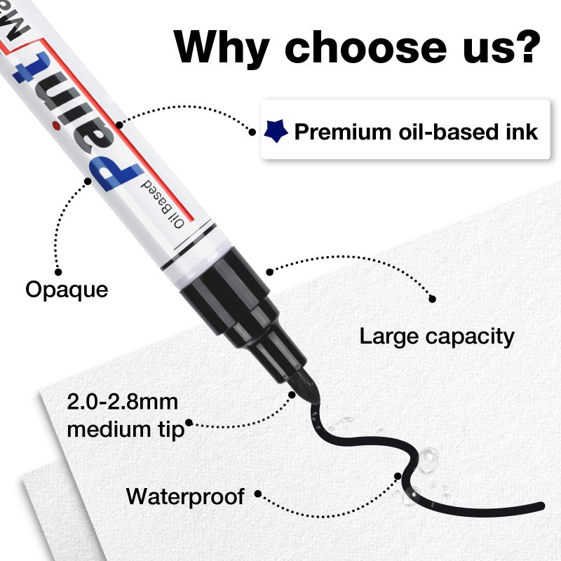 Dapawin Black Paint Pen Permanent Marker Waterproof -4 Black Paint Markers Paint Marker For Metal Rocks Wood Plastic Tire Glass Fabric Label Medium Tip Oil Based Markers Pens Permanent - Image 2