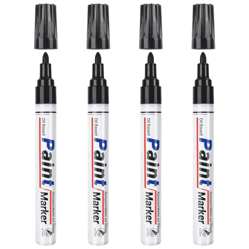 Dapawin Black Paint Pen Permanent Marker Waterproof -4 Black Paint Markers Paint Marker For Metal Rocks Wood Plastic Tire Glass Fabric Label Medium Tip Oil Based Markers Pens Permanent - Image 1