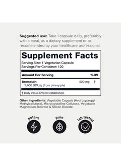 Toniiq Ultra High Strength Bromelain 500mg - 3600 GDU/Gram - Highly Concentrated and Bioavailable - Third-Party Tested Formula - 120 Vegetarian Capsules - 120 Servings Per Container - Bromelain Supplement  - Image 2