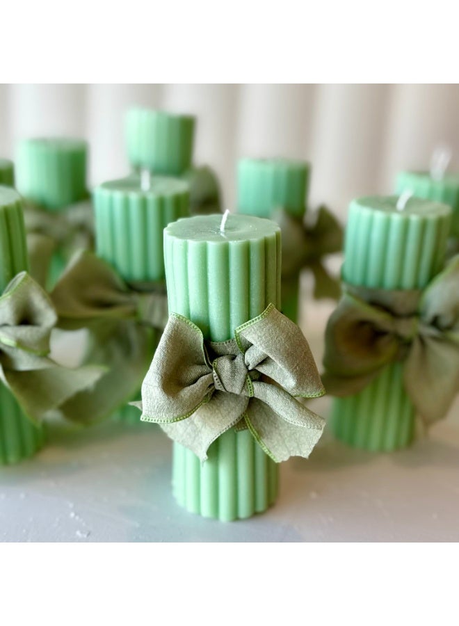 🕯️ Ribbed Candle Set with Elegant Fabric Bows – 4 Pcs 🎀 - Image 1