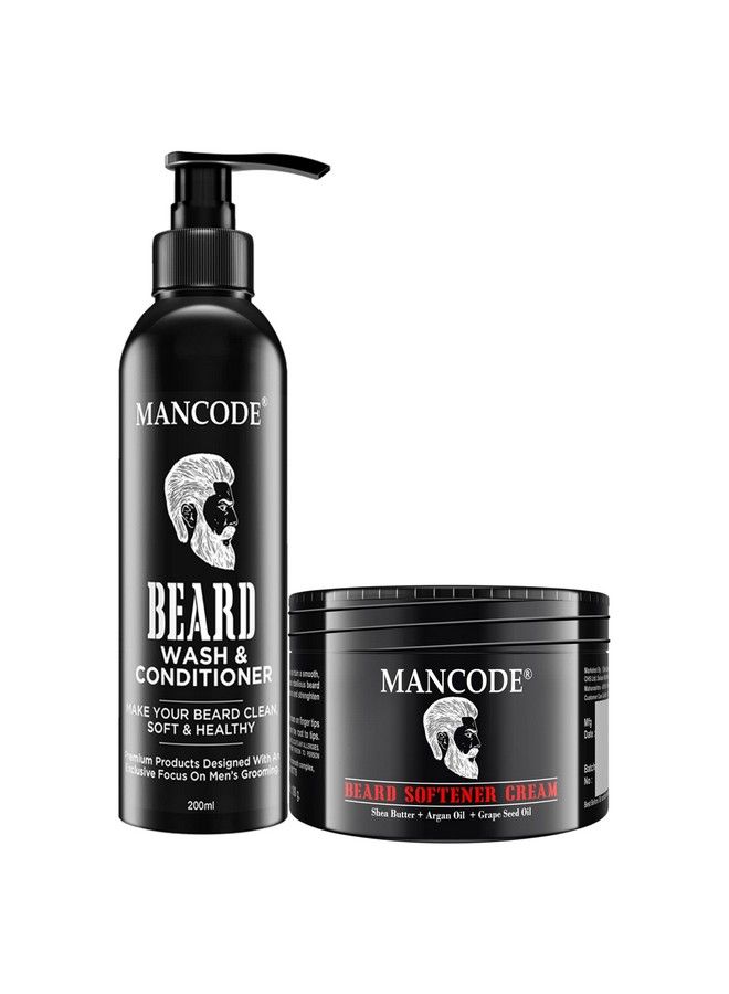 MAN CODE Mancode Beard Grooming Kit For Men ; Beard Wash & Conditioner 200 Ml And Beard Softener Cream 100 Gm ; Complete Beard Care Kit For Cleansing Conditioning & Styling Beard Combo Pack Of 2  - Image 2